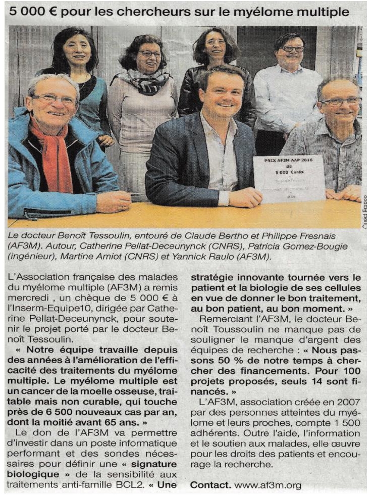 article Ouest France, Remise prix AAP AF3M 2016, Nantes
